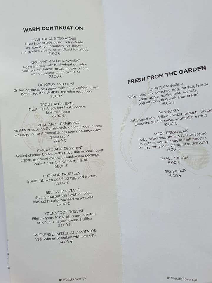 Menu di Jezersek 