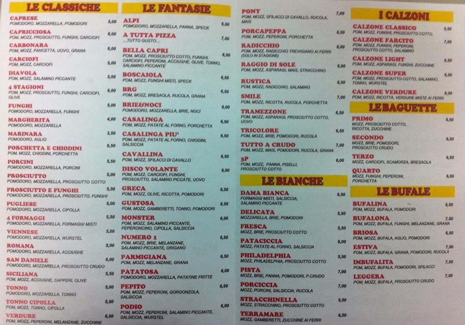 Menu di A Tutta Pizza 