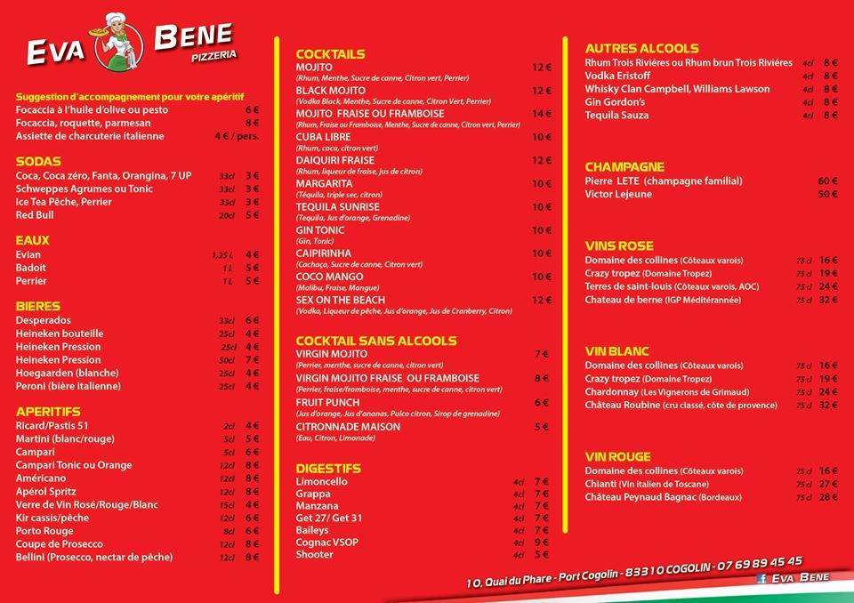 EVA BENE menu