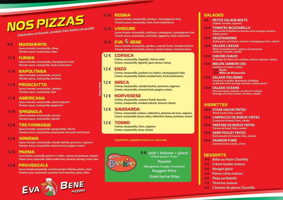 EVA BENE menu