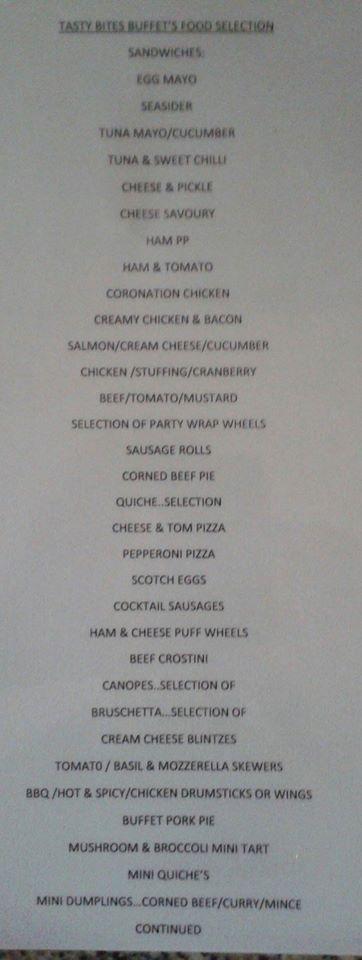 TASTY BITES Buffets menu