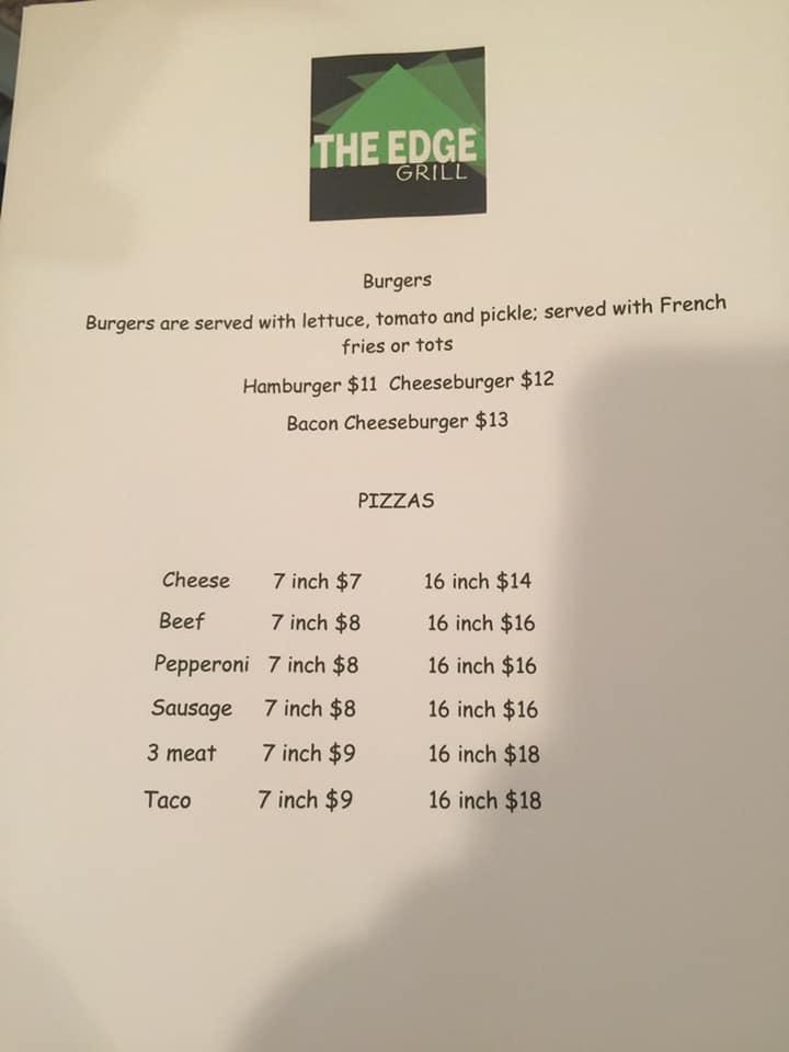 Carta de The Edge Grill