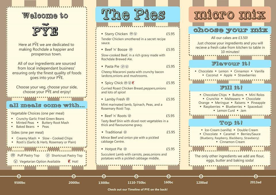 PYE Rochdale menu