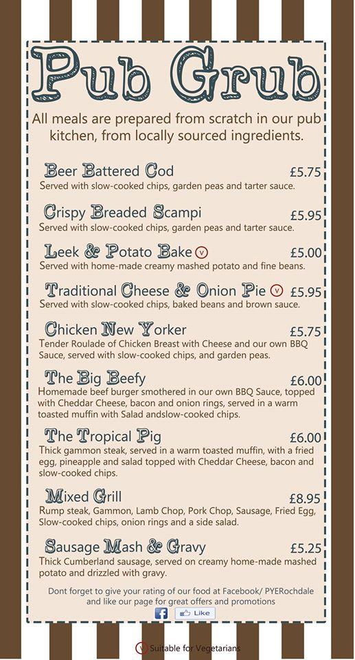 PYE Rochdale menu