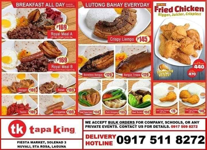 Tapa King menu