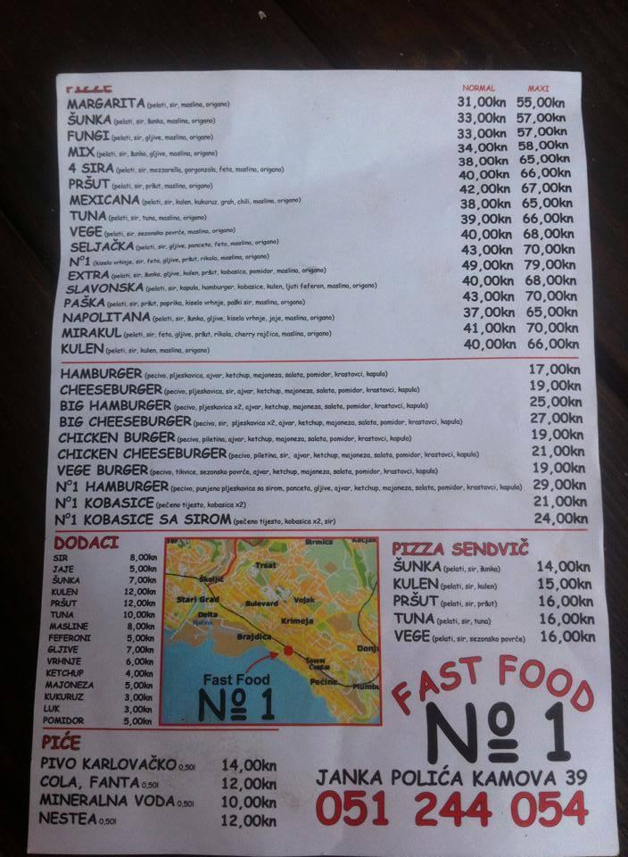 Carta de No.1 Fast Food