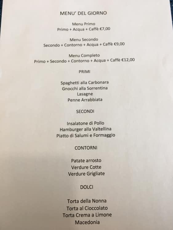 Menu di Bar Risto Splendore 