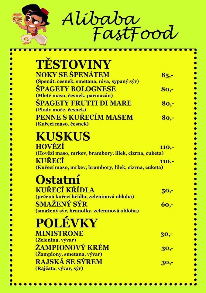 Alibaba FastFood Kolín menu