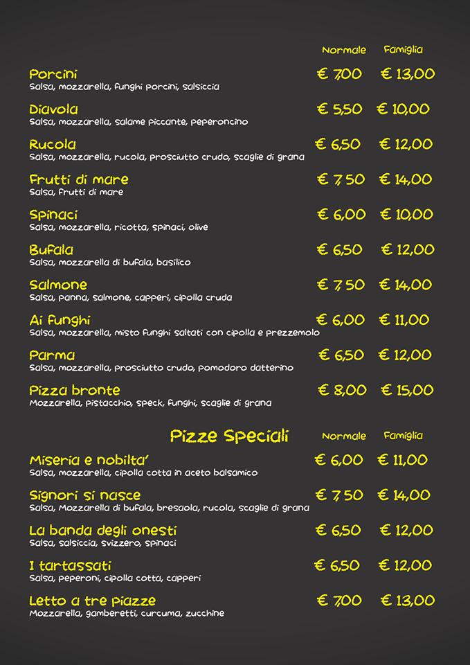 Menu di Bell'Italia pizzeria 