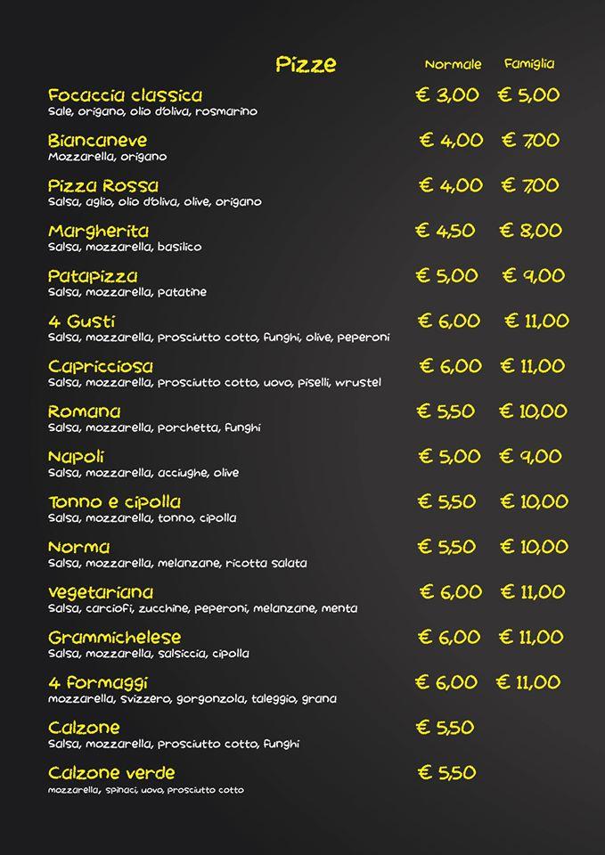 Menu di Bell'Italia pizzeria 