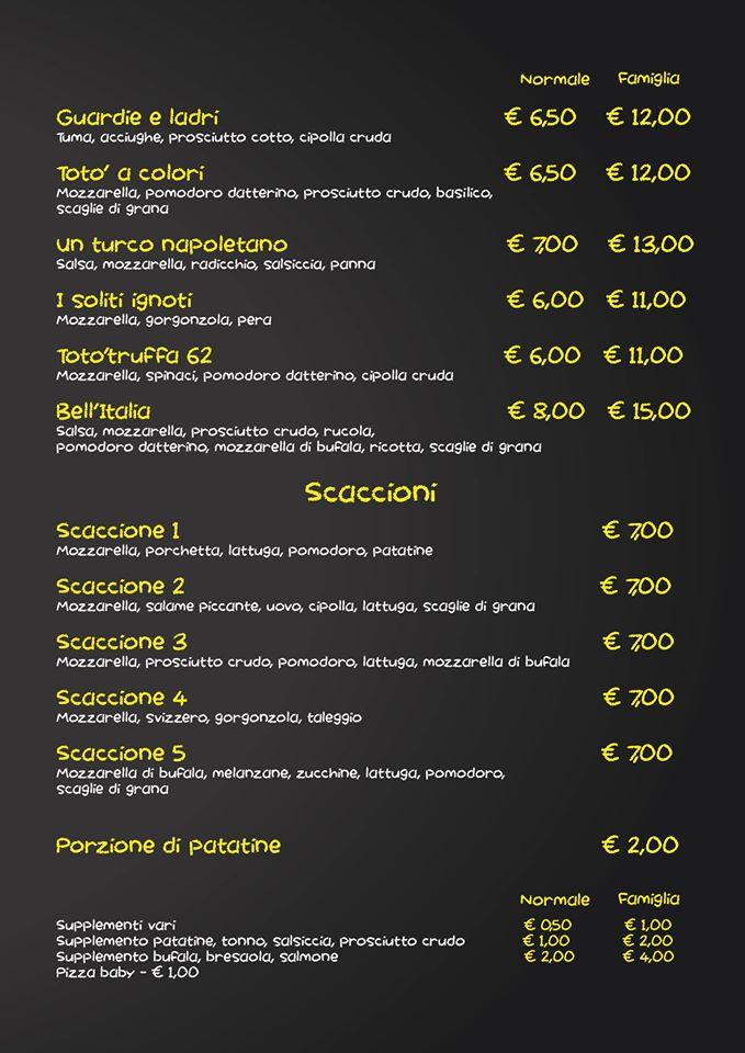Menu di Bell'Italia pizzeria 