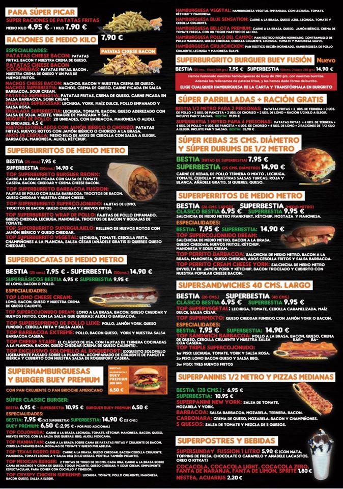 Superbestia Arganda del Rey Madrid menu