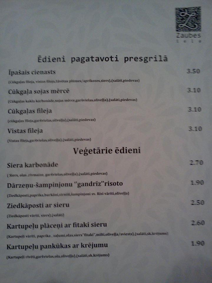 Zaubes iela Speisekarte
