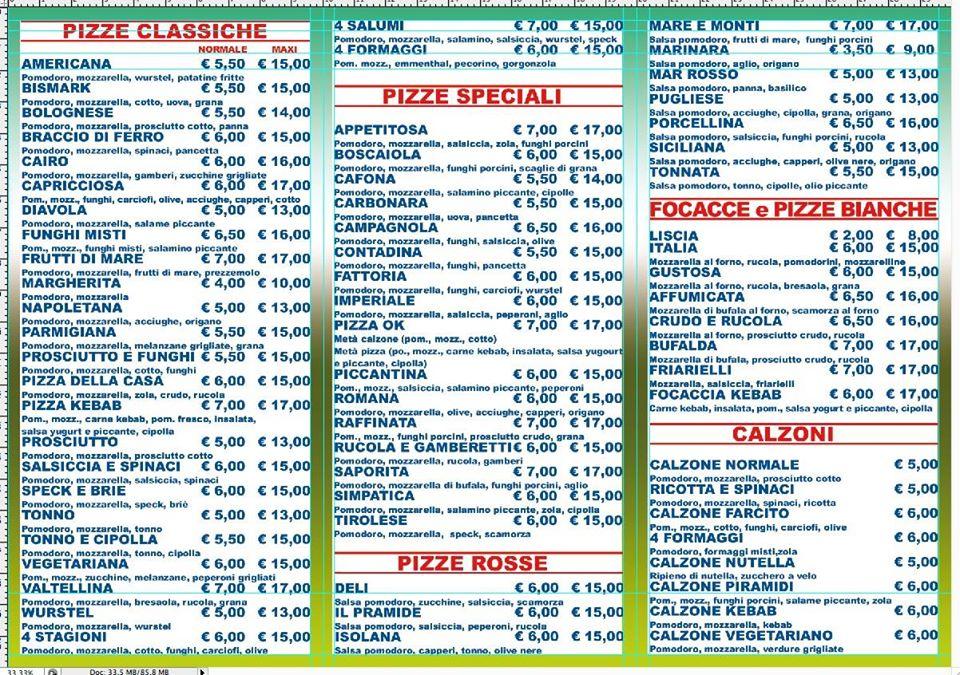 Menu di Pizzaok bregnano 
