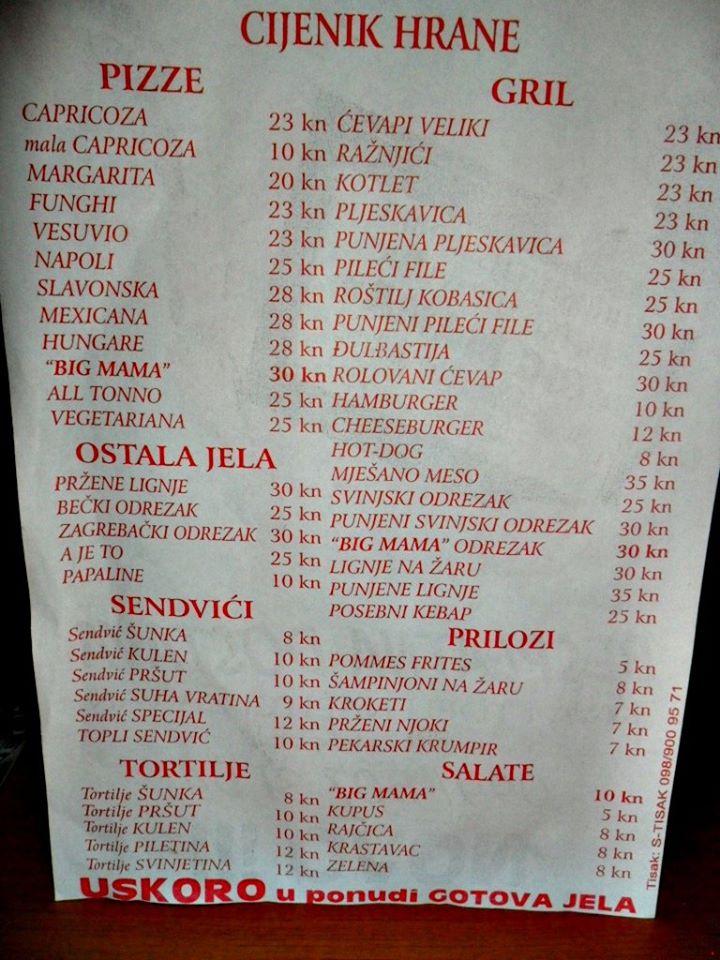 Menu di Big Mama Otok, Vukovar-Srijem County 