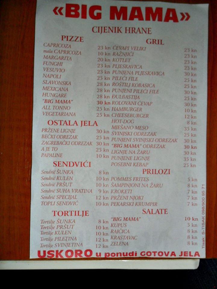 Menu di Big Mama Otok, Vukovar-Srijem County 