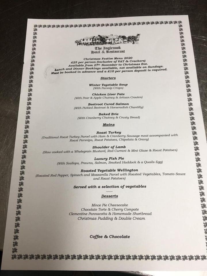 The Inglenook menu
