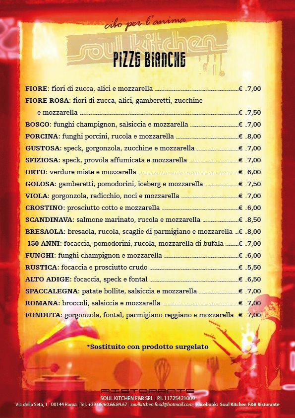 Menu di Soul Kitchen F&B Ristorante Rome 