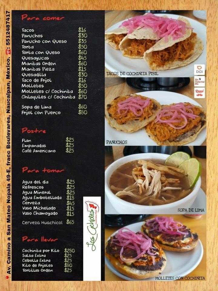 Carta del restaurante Los Achiotes Yucateca), Naucalpan del Juárez