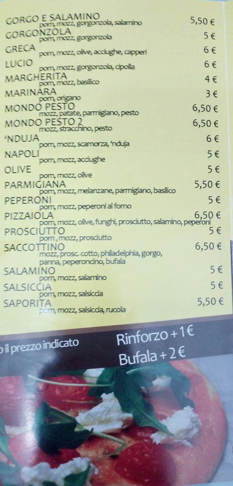 Menu di Mondo Pizza 