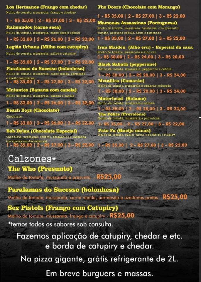 Rock Pizzas cardápio
