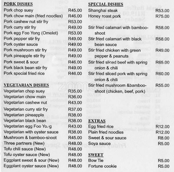 Chef Shop menu