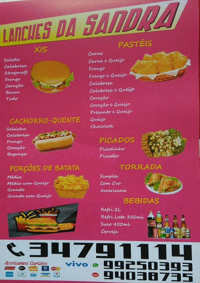 Lanches Da Sandra cardápio