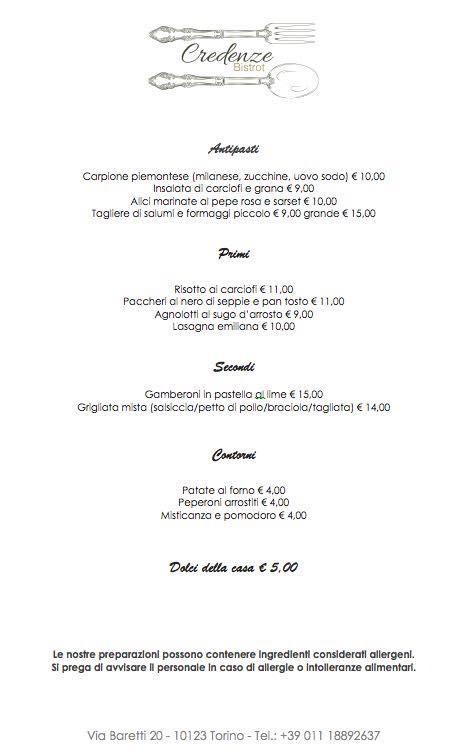 Menu di Credenze bistrot 