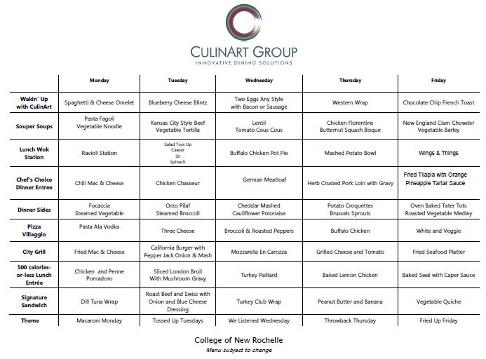 Dining at CNR menu