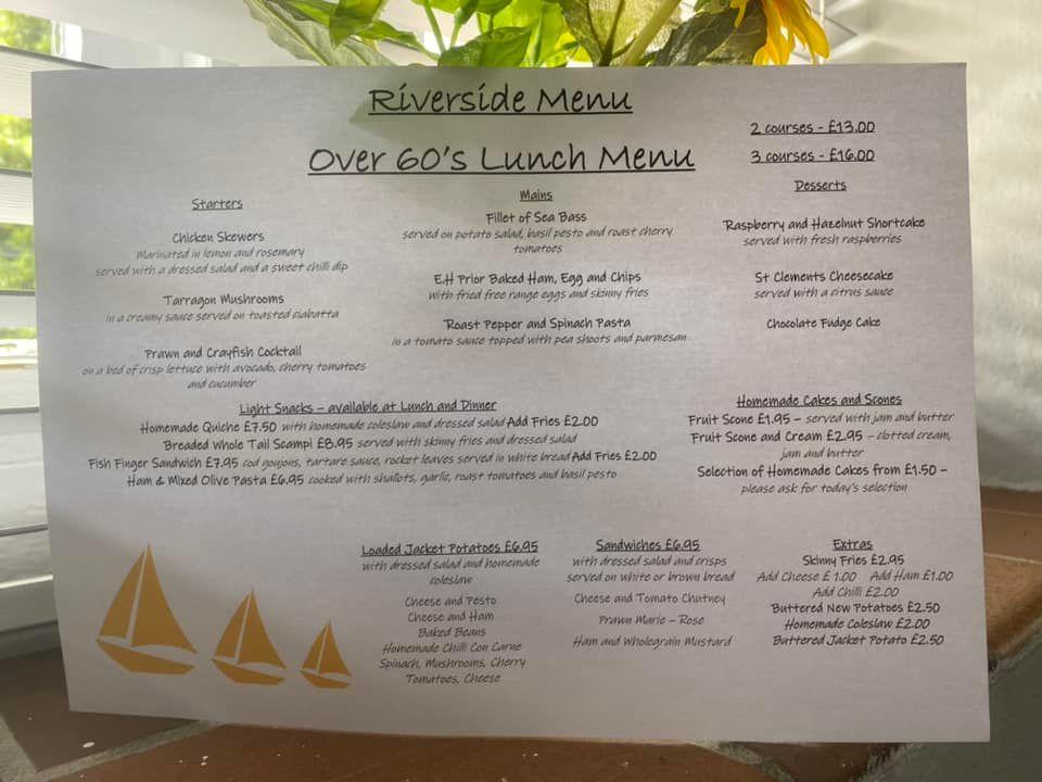 Menu at Riverside restaurant, King's Lynn