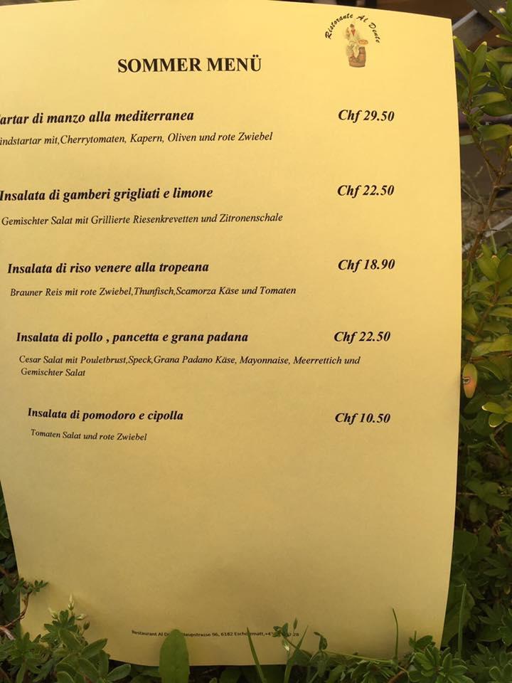 Menu di Ristorante al Dente 
