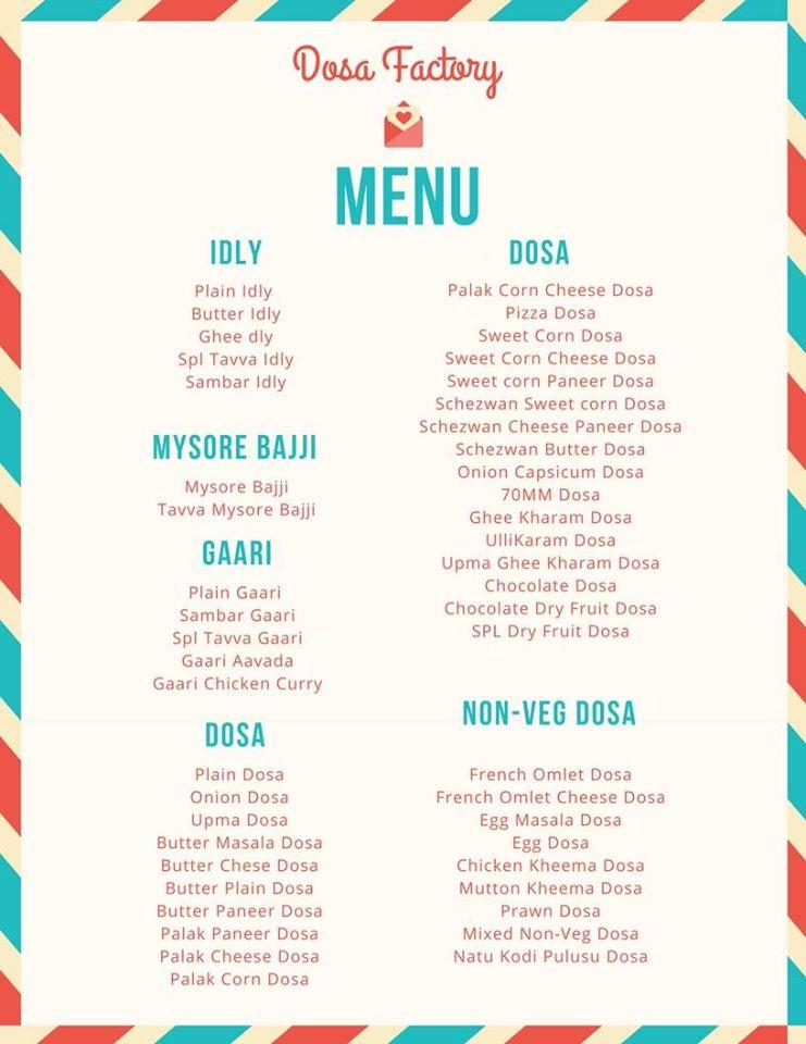 Dosa Factory menu