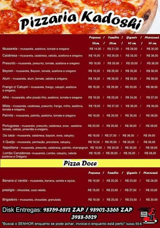 Pizzaria Kadoshi cardápio