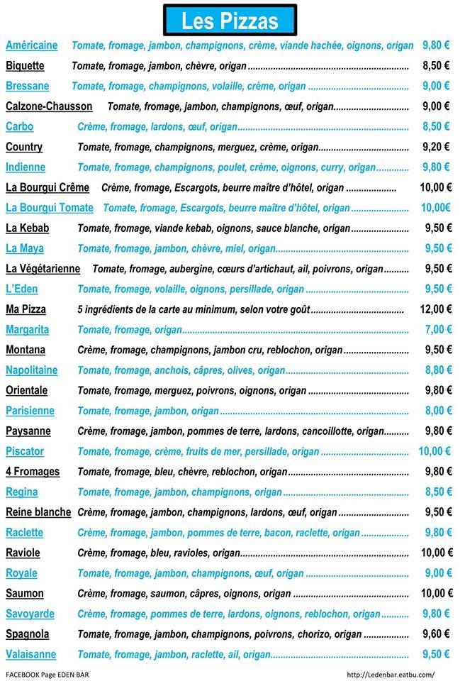 Menu de Eden Bar Simard