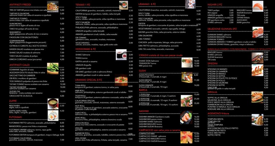 Menu di Ristorante Kiyomi Milan 