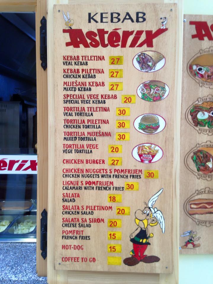 Menu di Fast Food "Asterix" Doner Kebab Krk 
