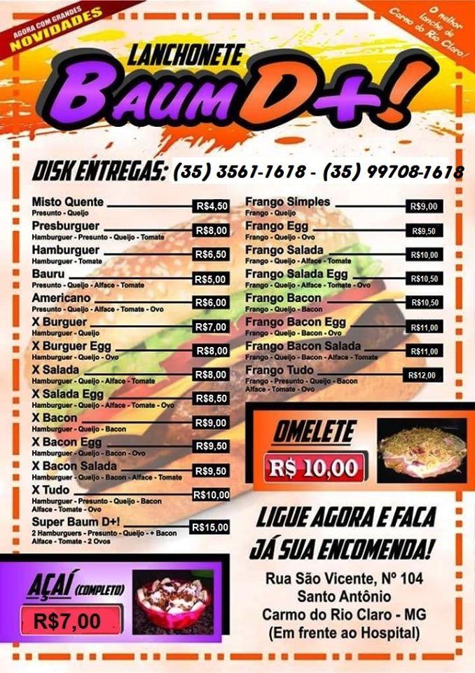 Lanchonete BaumD+! cardápio