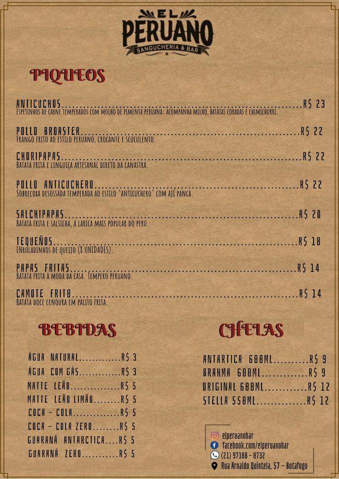 El Peruano - Sangucheria & Bar cardápio