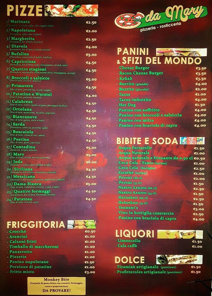 Menu di Pizzeria Rosticceria da Mary 