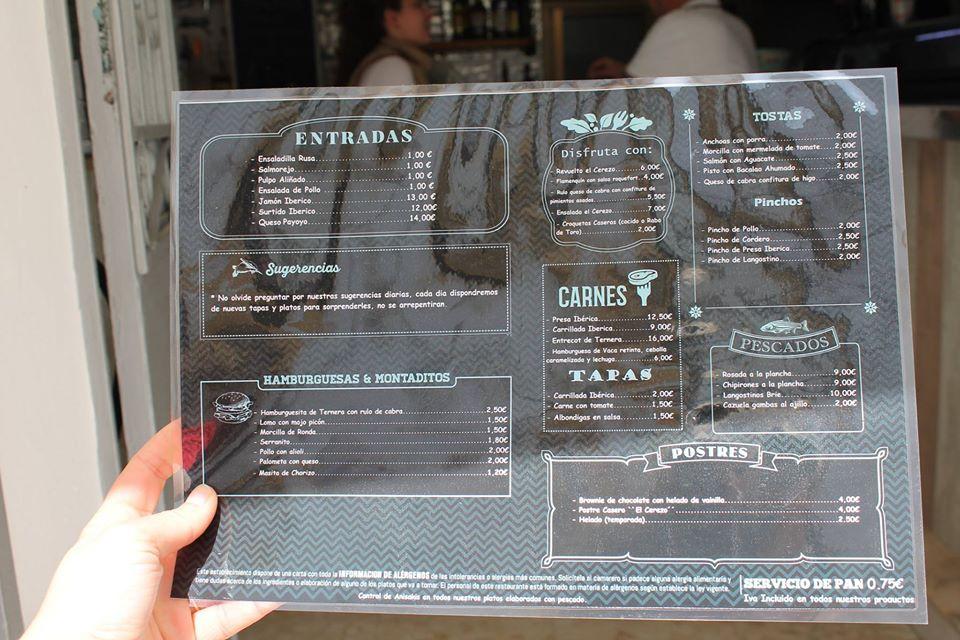 Carta de El Rincón del Cerezo