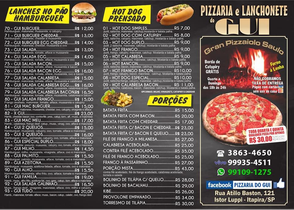 Pizzaria do Gui cardápio