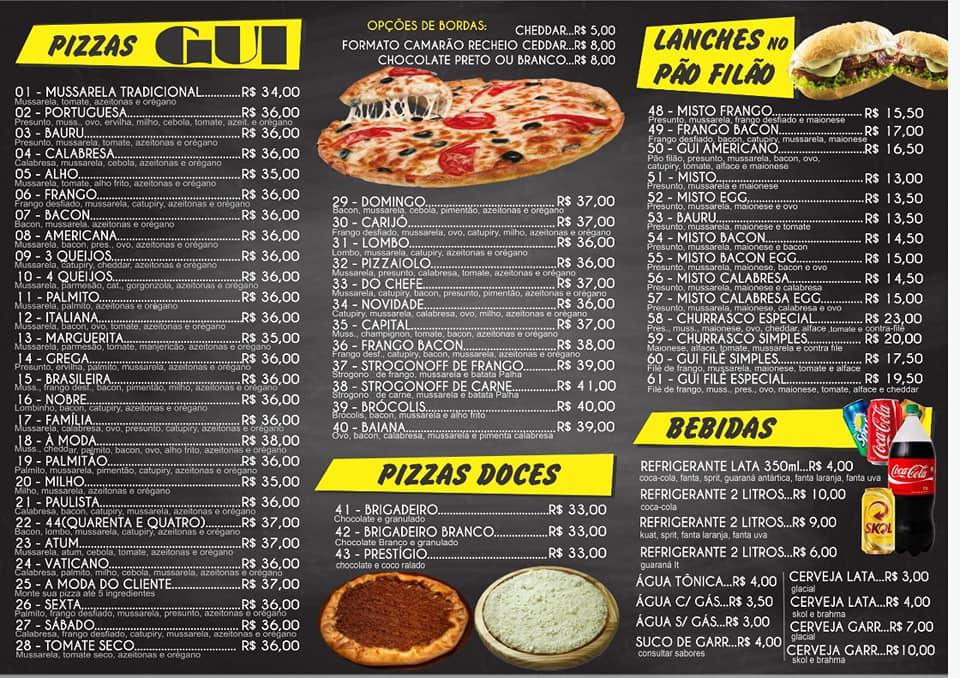 Pizzaria do Gui cardápio