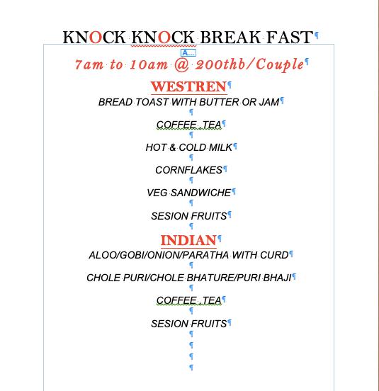 Knock Knock Beach Boutique メニュー