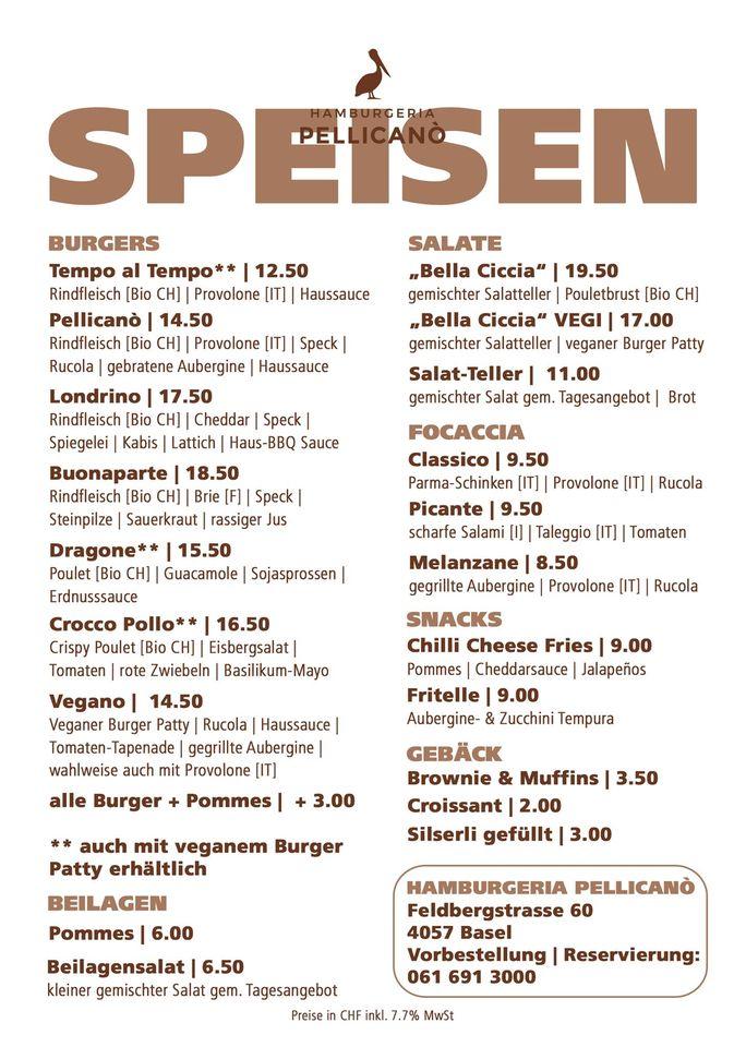 Menu di Hamburgeria Pellicano 