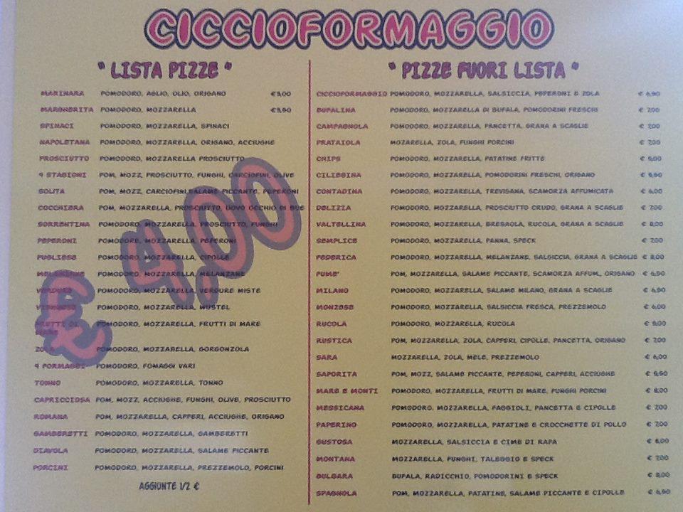 Menu di Ciccioformaggio pizzeria 