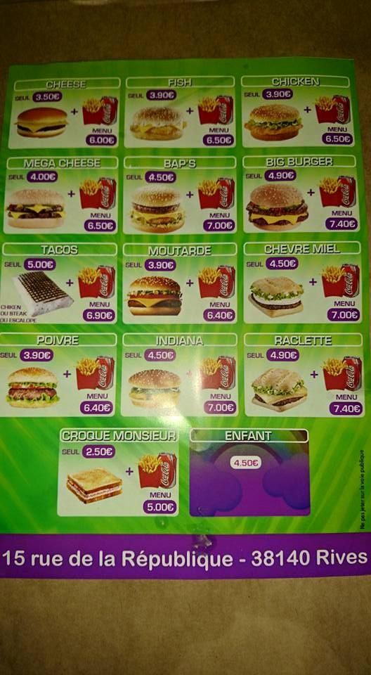 Carta de Scoot Burger's Rives - New