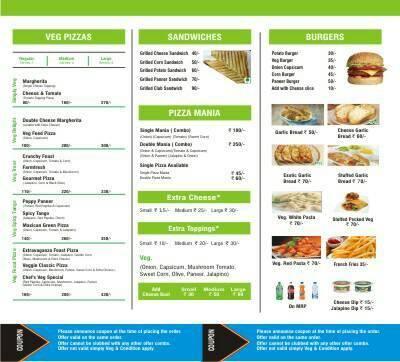 Indian pizza & Burgers menu