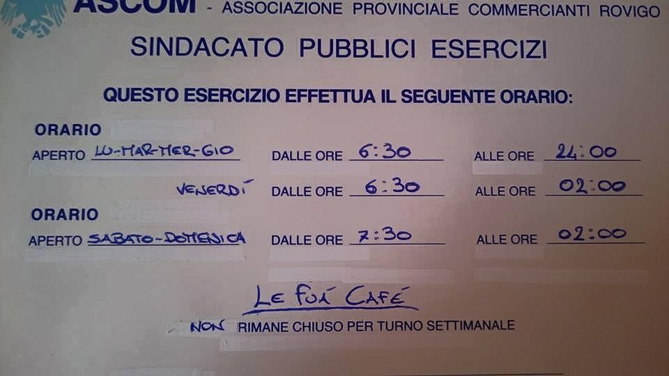 Menu di Le Fuà Cafè NUOVA gestione 