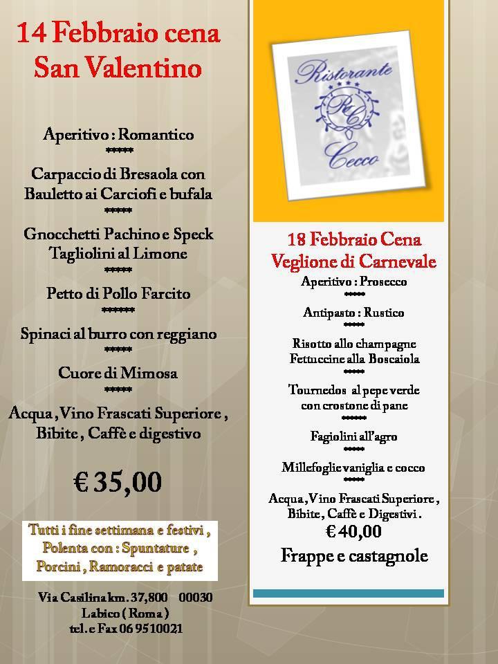 Menu di Ristorante Cecco di Maiolo Mario 