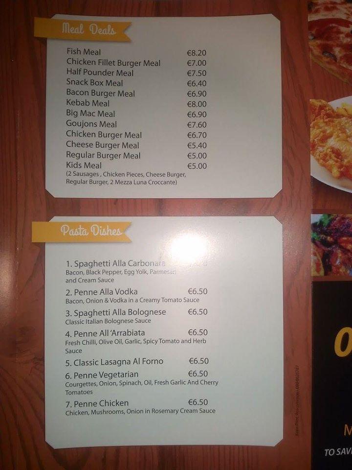 Carta de Cafolla's Takeaway & Pizzeria